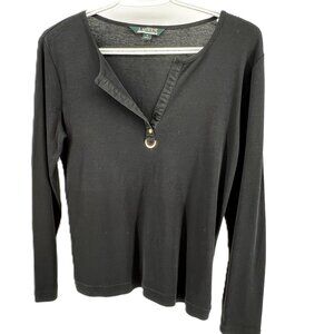 Lauren Ralph Lauren Split V-Neck Tee  Black goth neutral Dark fashion | Size M